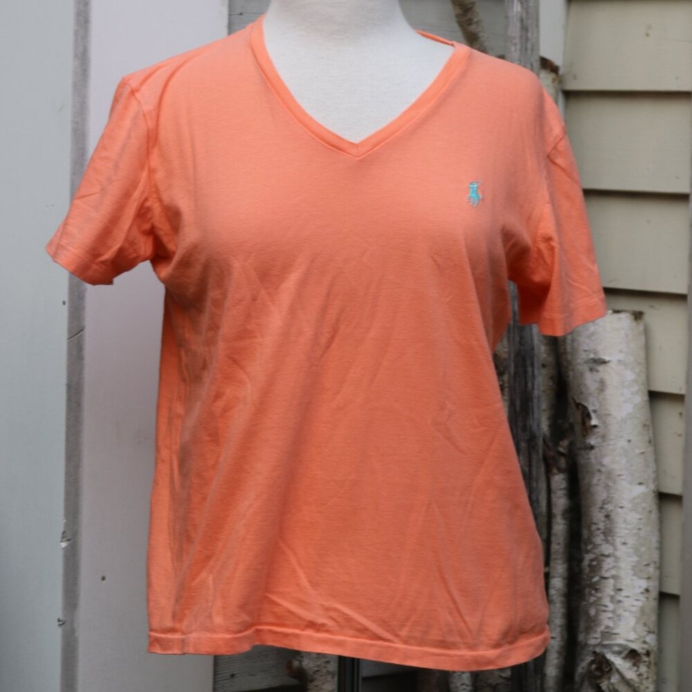Ralph Lauren Women's Short Sleeve V-Neck Tee in Coral